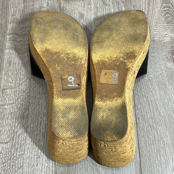 Marzia Vellutini Italian Wedge Slip On Sandals Black Patent Croc Faux Cork 6.5 - Picture 11 of 16